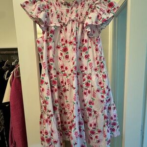 Crown & Ivy White and Pink Ruffled Off the Shoulder Sundress